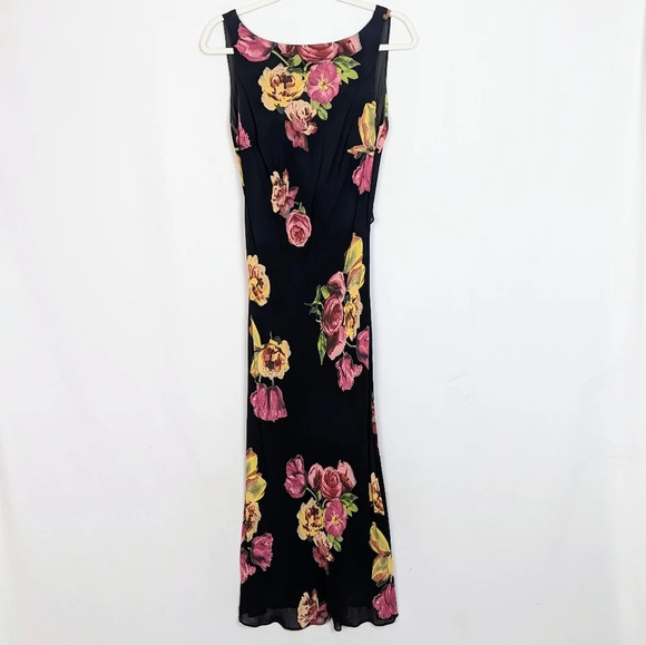 Vintage 80- 90's Y2K LINDISSIMA sz 6 Floral Maxi Gown Dress Open Back Chiffon - Picture 1 of 13